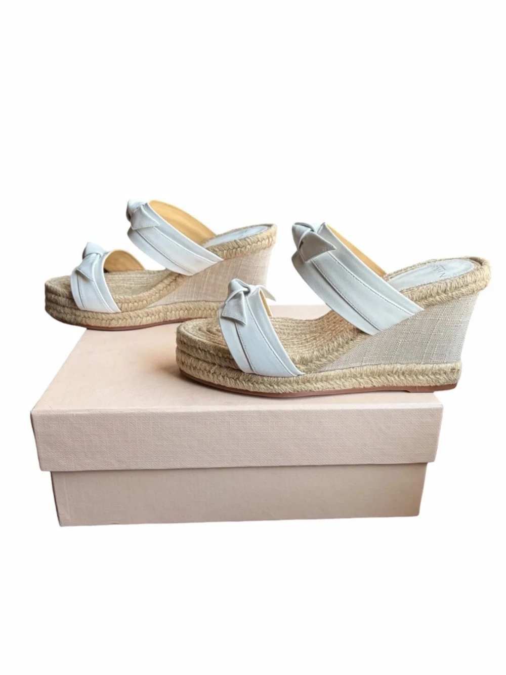 NEW Alexandre Birman Clarita Bow Leather Espadrille Wedge Sandals - 37.5 [7.5]